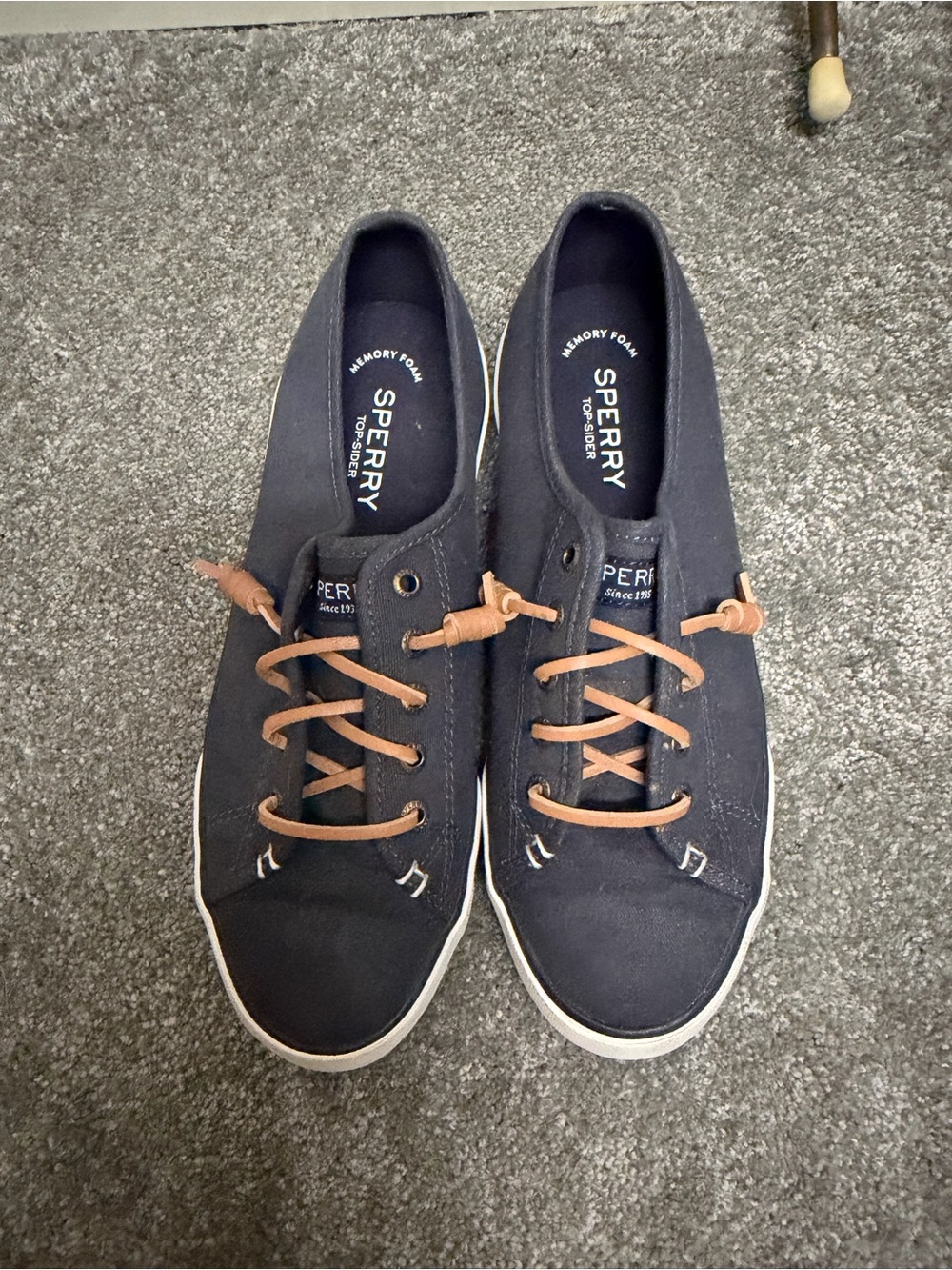 Sperry Navy Canvas Boat Shoes with Tan Laces